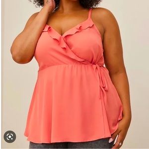 Torrid Coral Georgette Ruffle Front Tank 🧡🩷